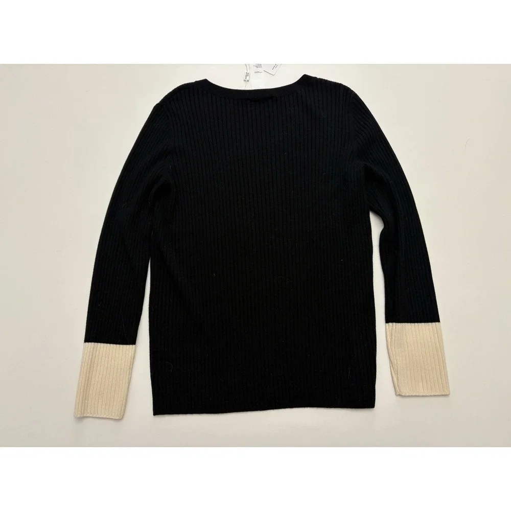 NWT Akris Punto 100% Virgin Wool Ribbed Sweater Pullover Black Size 16 - Picture 4 of 5